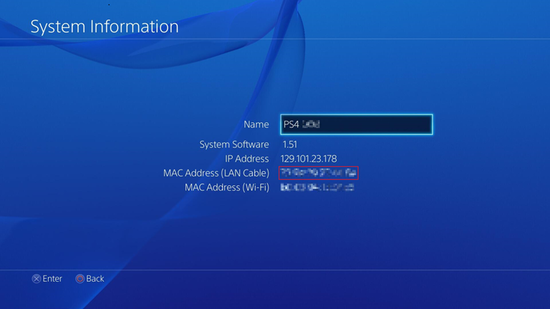PS4 MAC Address